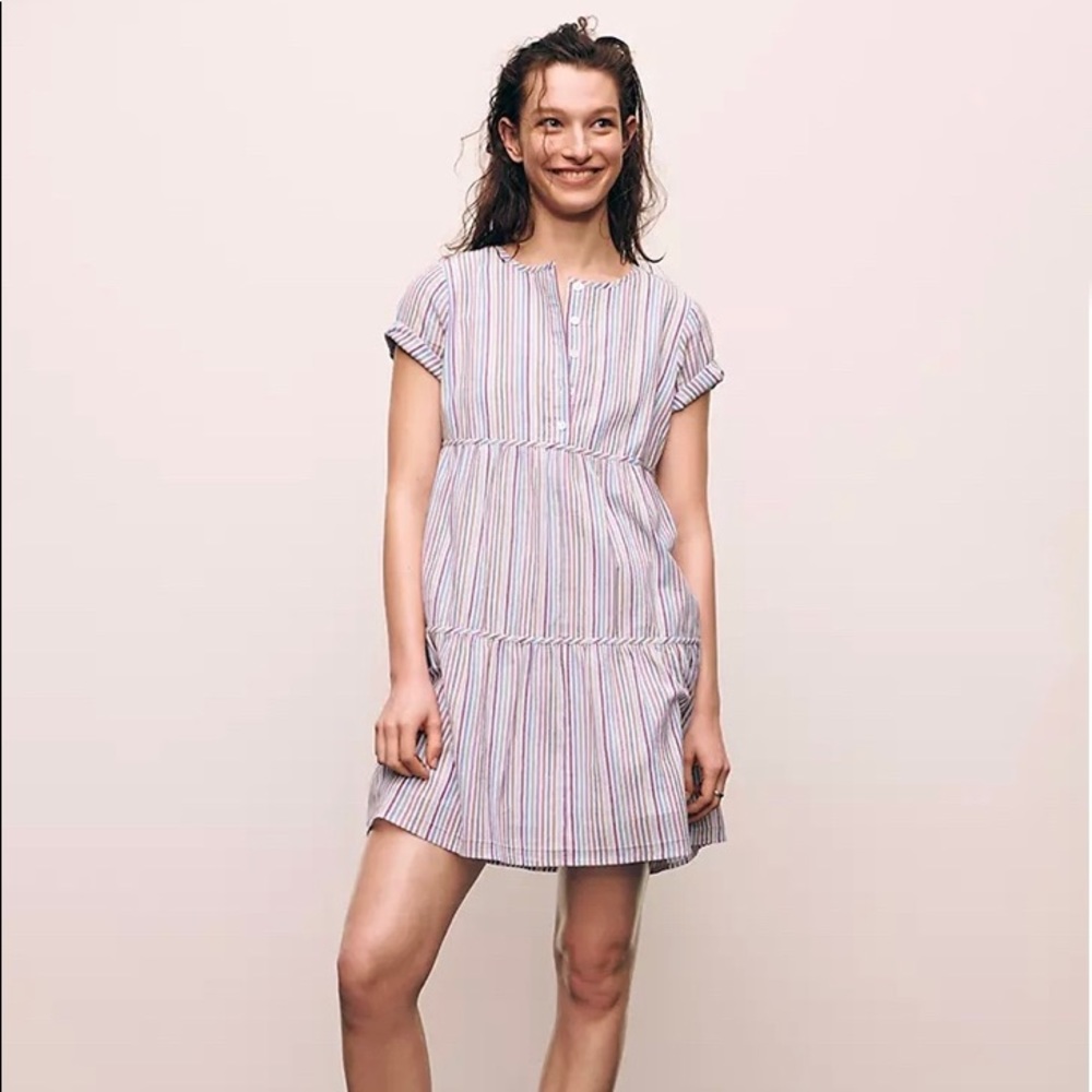 MADEWELL Striped Crewneck Button-Front Mini Dress